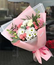 Букет цветов из:  Розы, Лизиантусы и Хризантемы в Теряево